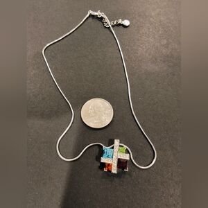 Destash/High Quality Designer “M” stamped Crystal Blue Topaz, Peridot, Amethyst